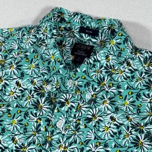 J. Crew Flex Washed Slim Fit Short Sleeve Button Down Shirt Mens L Daisy Print
